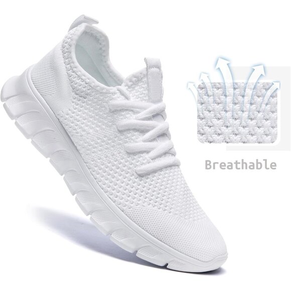 EkRBXA Men White Gym Shoes Non Slip Walking Athletic Slip on Breathable Sneakers - Picture 2 of 7